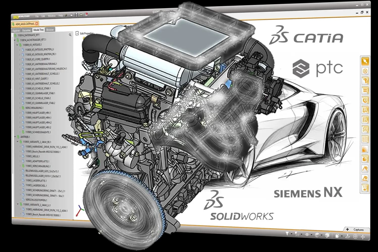 여러 CAD 포맷을 변환하는 3D Evolution 화면