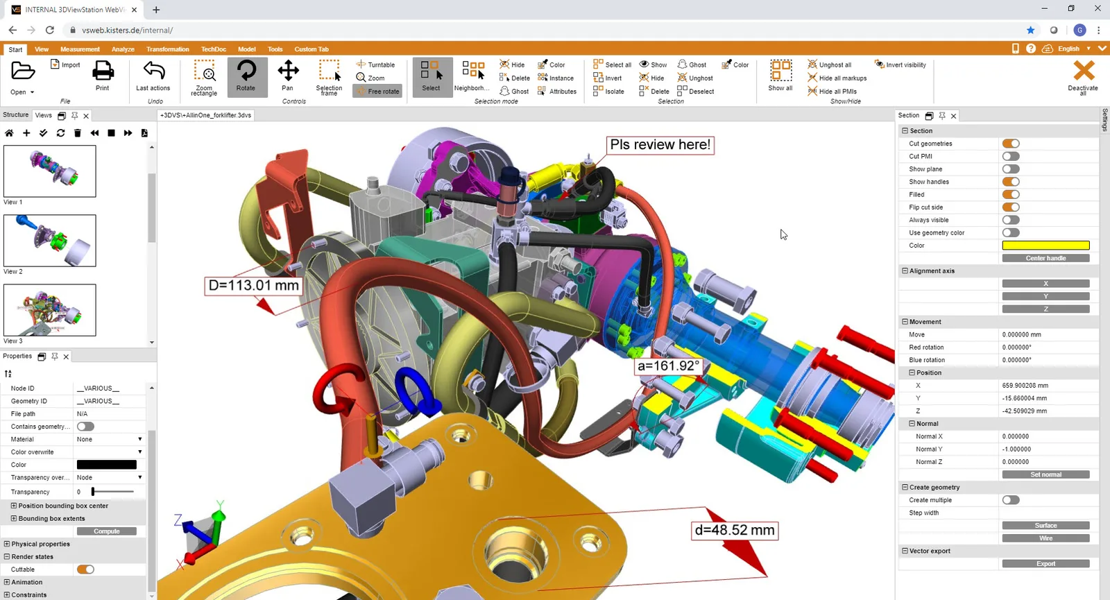 브라우저에서 실행 중인 3D ViewStation WebViewer 화면