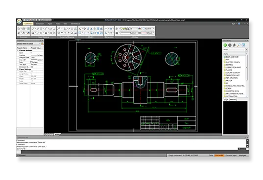 IronCAD DRAFT 2D 도면 편집 화면